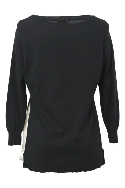 En Bleu black two-tone cotton mixed-media scoop neck dolman sleeve sweater with contrasting woven inserts