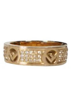 F is Fendi gold tone monogram rhinestones ring in size S