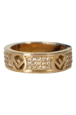 F is Fendi gold tone monogram rhinestones ring in size S
