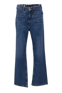 Faded indigo blue stretch-cotton denim high-rise Papala straight-leg cropped jeans