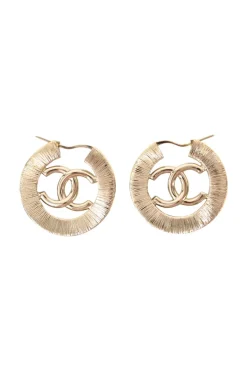 Faux pearl and strass-embellished gold-finish metal Coco Mark CC hoop earrings