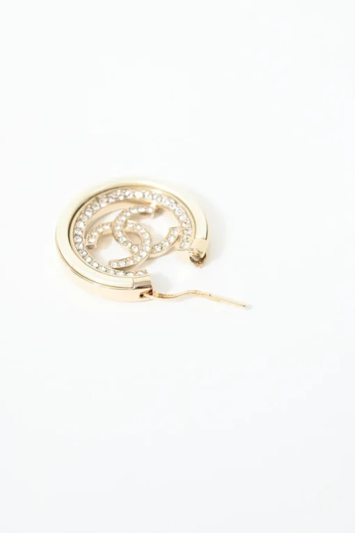 Faux pearl and strass-embellished gold-finish metal Coco Mark CC hoop earrings