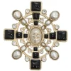 Faux pearl, crystal, and enamel-embellished gold-tone metallic brooch