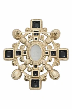Faux pearl, crystal, and enamel-embellished gold-tone metallic brooch