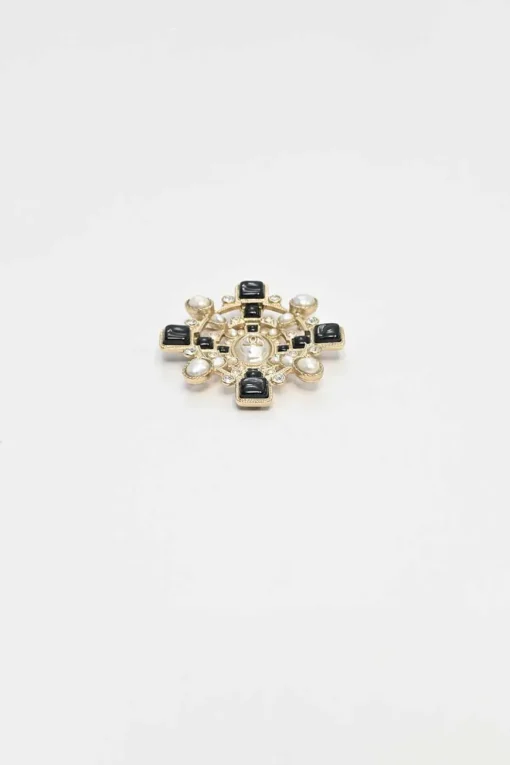 Faux pearl, crystal, and enamel-embellished gold-tone metallic brooch