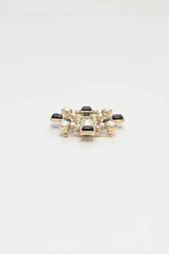 Faux pearl, crystal, and enamel-embellished gold-tone metallic brooch