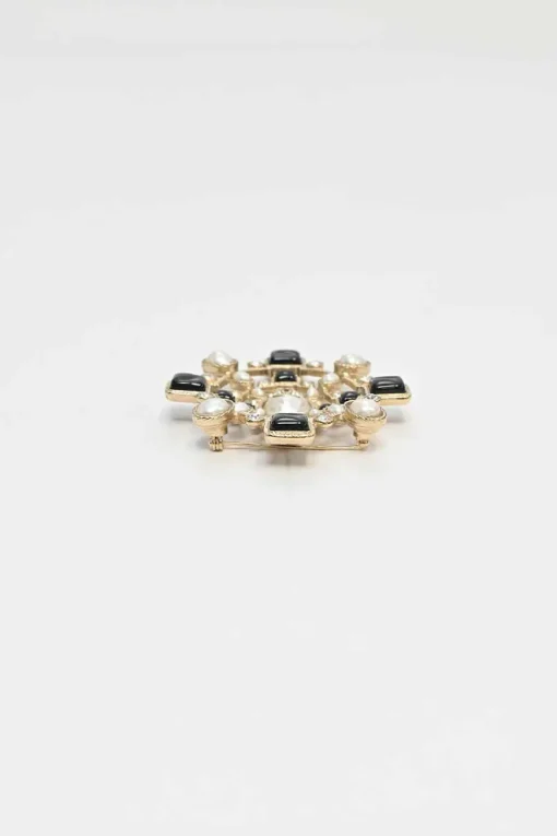 Faux pearl, crystal, and enamel-embellished gold-tone metallic brooch