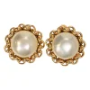 1984-1989 Faux-pearl and gold-finish metal chain link round clip-on earrings
