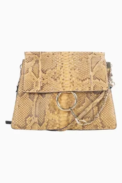 'Faye' Brown and Mustard Python with Gold Chain Crossbody Bag