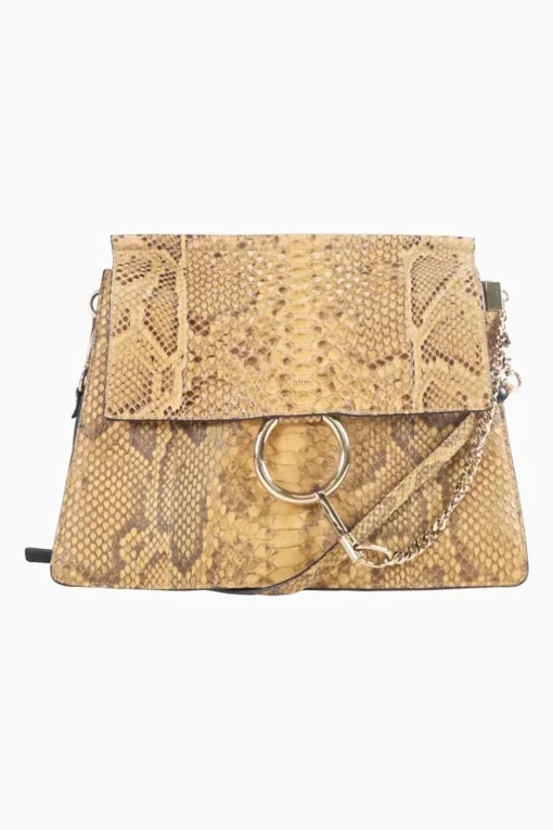 'Faye' Brown and Mustard Python with Gold Chain Crossbody Bag