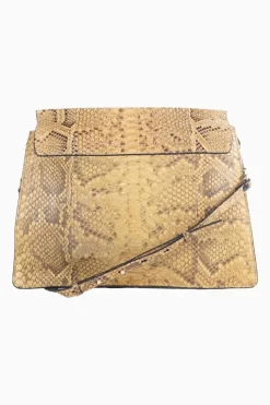 'Faye' Brown and Mustard Python with Gold Chain Crossbody Bag