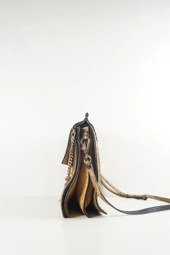 'Faye' Brown and Mustard Python with Gold Chain Crossbody Bag