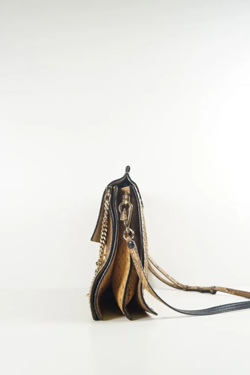 'Faye' Brown and Mustard Python with Gold Chain Crossbody Bag