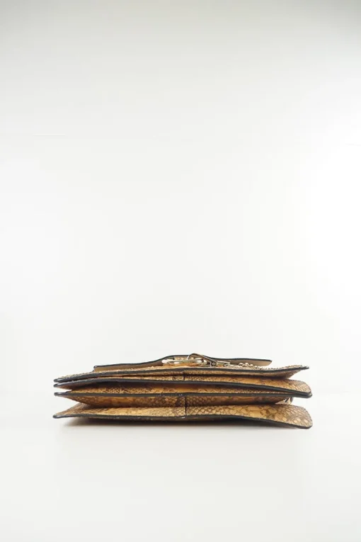'Faye' Brown and Mustard Python with Gold Chain Crossbody Bag