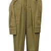 Field green cotton gabardine tie-waist pleat-front cropped pants