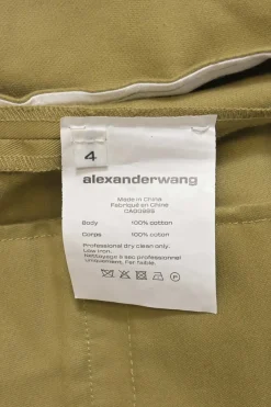 Field green cotton gabardine tie-waist pleat-front cropped pants