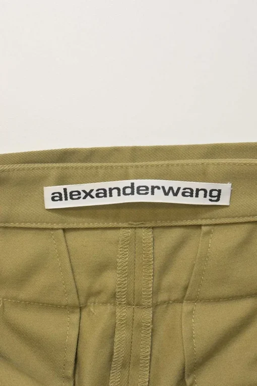Field green cotton gabardine tie-waist pleat-front cropped pants
