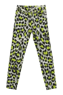 Fluo green cotton-blend leopard print mid-rise skinny jeans