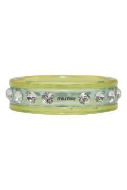 Fluo green crystal-embellished acrylic heart charm bangle