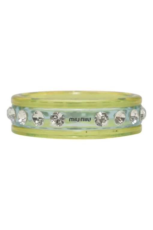 Fluo green crystal-embellished acrylic heart charm bangle