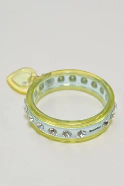 Fluo green crystal-embellished acrylic heart charm bangle