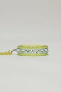 Fluo green crystal-embellished acrylic heart charm bangle