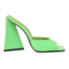 Fluo green patent leather Devon slide mules with square toes and pyramid heels