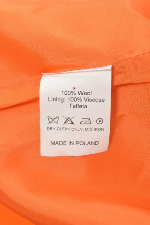Fluo orange wool two-piece suit set featuring notch lapel tie-waist blazer and cutout tailored trousers