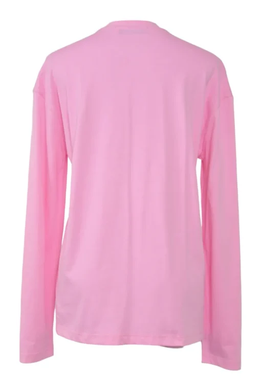 Fluo pink strass link-embellished cotton jersey pullover long sleeve T-shirt featuring logo motif
