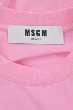 Fluo pink strass link-embellished cotton jersey pullover long sleeve T-shirt featuring logo motif