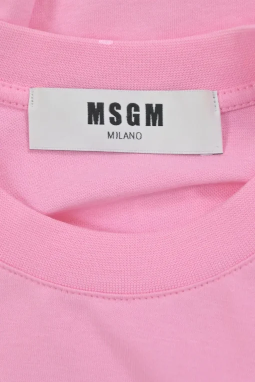 Fluo pink strass link-embellished cotton jersey pullover long sleeve T-shirt featuring logo motif