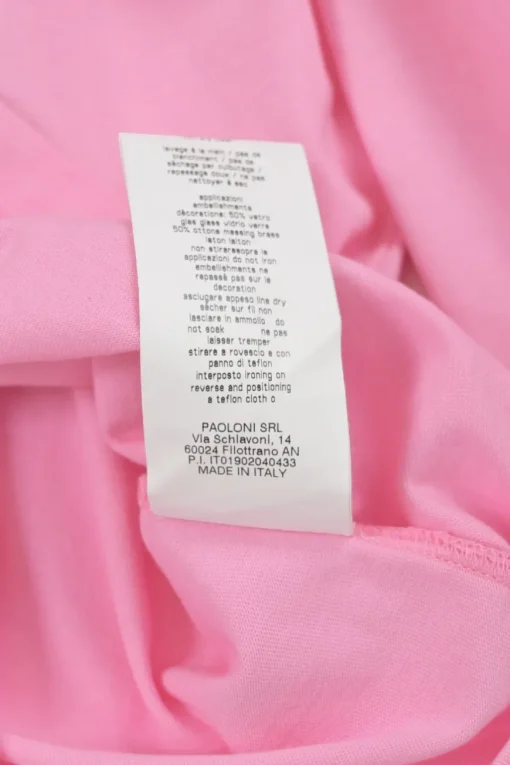 Fluo pink strass link-embellished cotton jersey pullover long sleeve T-shirt featuring logo motif
