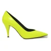 Fluo yellow leather Kiki pointed-toe V-neck cone heel pumps