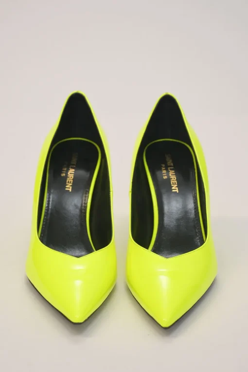 Fluo yellow leather Kiki pointed-toe V-neck cone heel pumps
