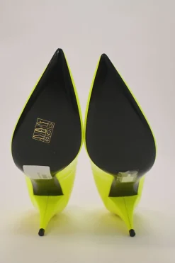 Fluo yellow leather Kiki pointed-toe V-neck cone heel pumps
