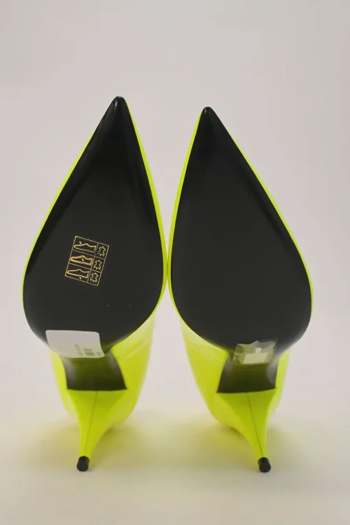 Fluo yellow leather Kiki pointed-toe V-neck cone heel pumps