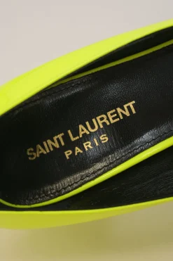 Fluo yellow leather Kiki pointed-toe V-neck cone heel pumps
