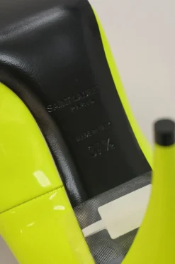 Fluo yellow leather Kiki pointed-toe V-neck cone heel pumps