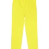 Fluo yellow polyester pull-on high-rise skinny plissé pants with elasticated waistband