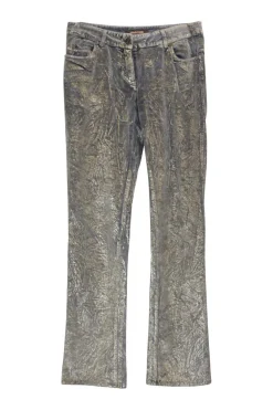 Foiled lightwash indigo cotton-blend velveteen low-rise kick-flare jeans