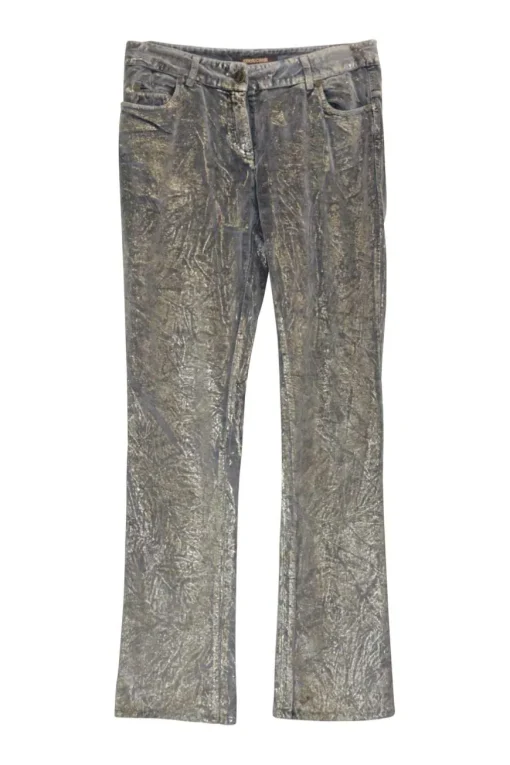Foiled lightwash indigo cotton-blend velveteen low-rise kick-flare jeans