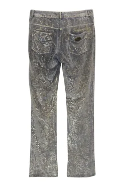 Foiled lightwash indigo cotton-blend velveteen low-rise kick-flare jeans