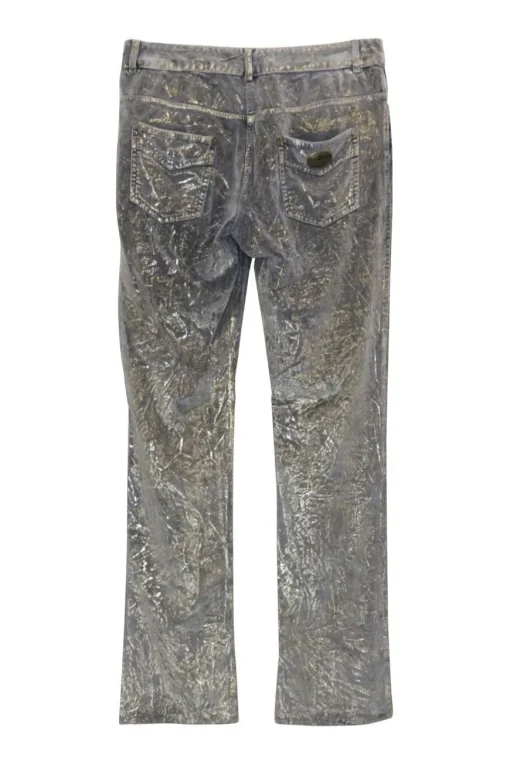 Foiled lightwash indigo cotton-blend velveteen low-rise kick-flare jeans
