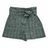 Forest green acrylic-blend Glen check tweed pull-on high-rise tie-waist shorts