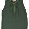 Forest green polyester chiffon pullover keyhole front sleeveless swing top and pleated skirt set