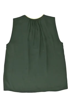 Forest green polyester chiffon pullover keyhole front sleeveless swing top and pleated skirt set