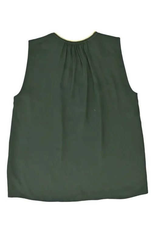 Forest green polyester chiffon pullover keyhole front sleeveless swing top and pleated skirt set