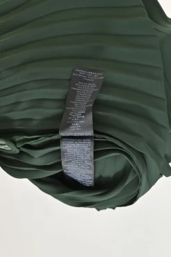 Forest green polyester chiffon pullover keyhole front sleeveless swing top and pleated skirt set