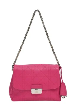 Fuchsia Cannage monogram quilted leather Diorling shoulder bag with silver-tone metallic hardware