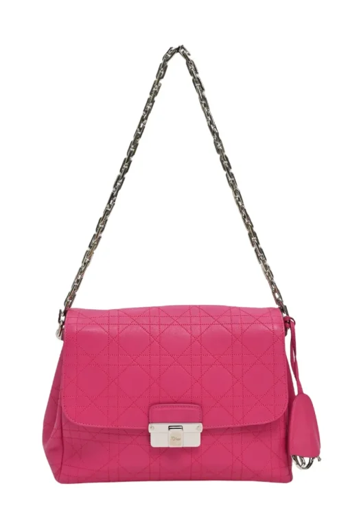 Fuchsia Cannage monogram quilted leather Diorling shoulder bag with silver-tone metallic hardware